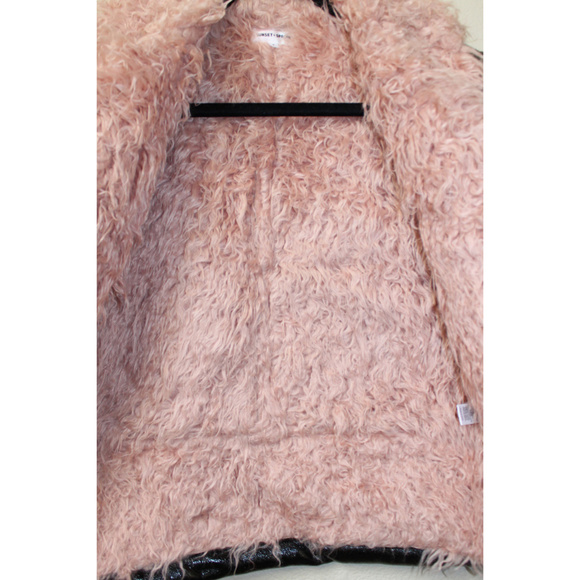 Designer ROCK CHIC Moto Jacket Pink Faux Fur Black Leather - Picture 6 of 9
